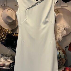 Ted Baker White Asymmetrical Dress with Embellished Neckline